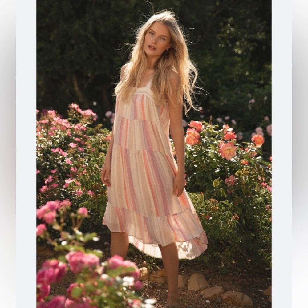 Rails Pink and White Striped Midi Dress